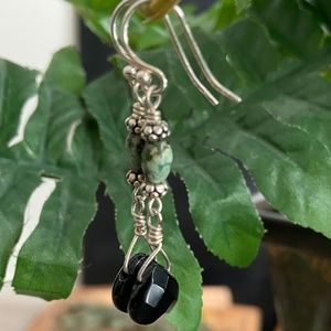 African Turquoise and Black Onyx Earrings